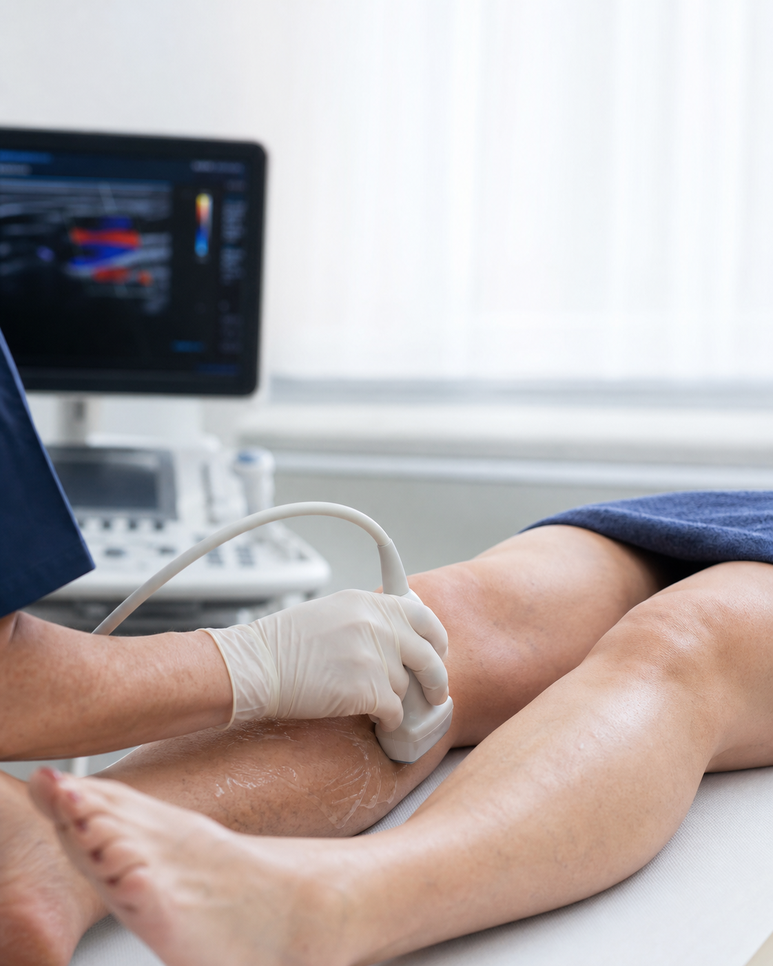 Farbduplex-Ultraschall am Bein zur Planung einer Krampfader-Therapie