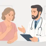 Ärztliche Untersuchung zwischen Arzt und Patientin.