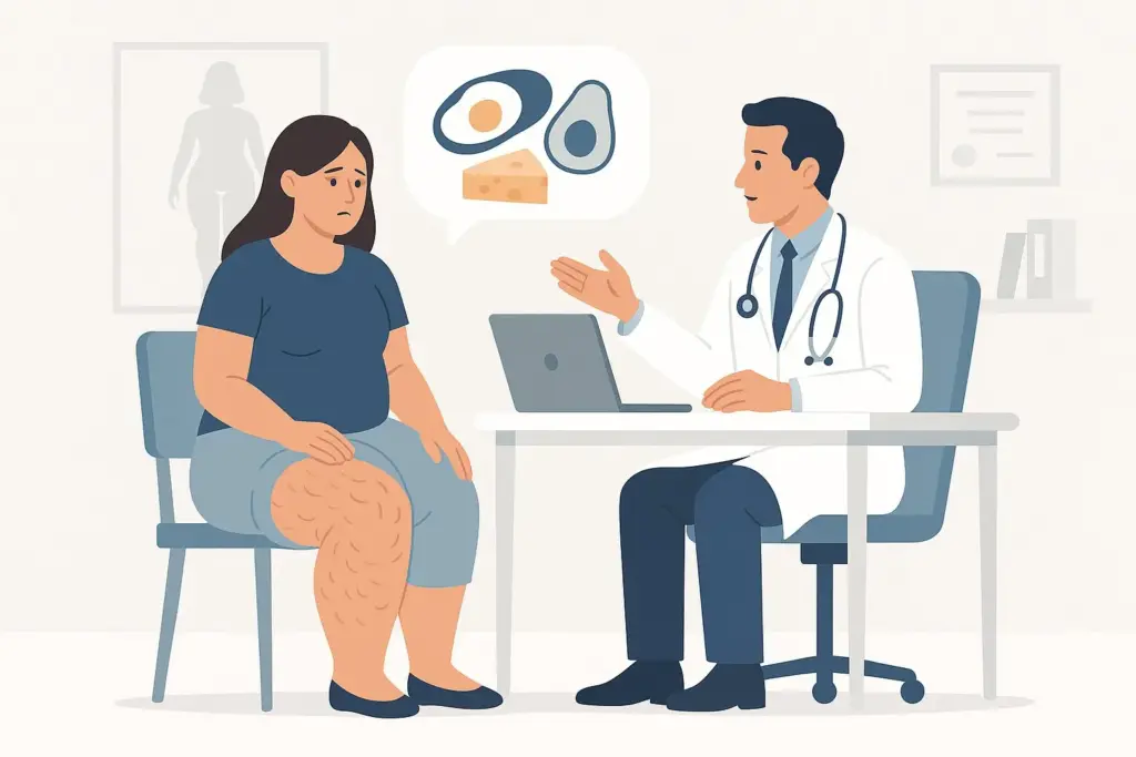 Arzt konsultiert Patientin über Ernährung und Gesundheit.