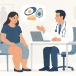 Arzt konsultiert Patientin über Ernährung und Gesundheit.